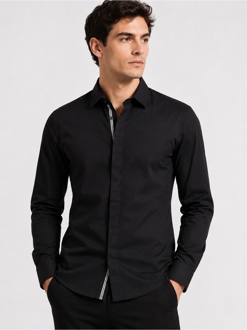 TRISTAN Men’s Black Fitted Button Down Dress Shirt Size XS